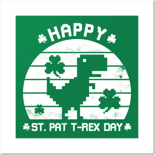 Happy St Patrex Day - St. Patrick's Day Dino (White Distressed) Posters and Art